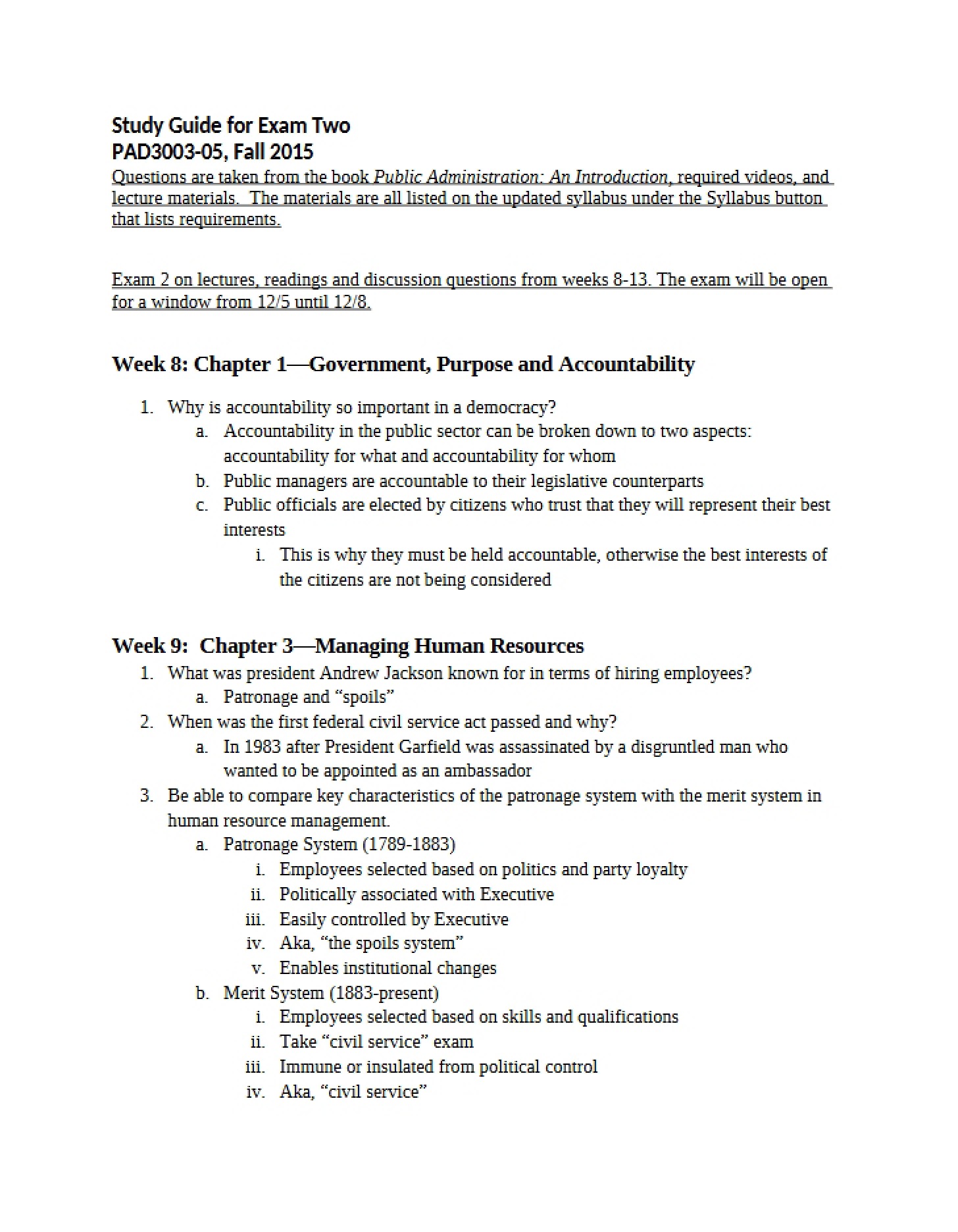 Study Guide for Second Exam