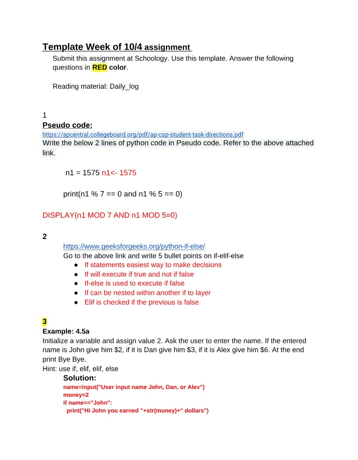 If-Else Statements, Pseudo Code, and Solutions in Python Programming