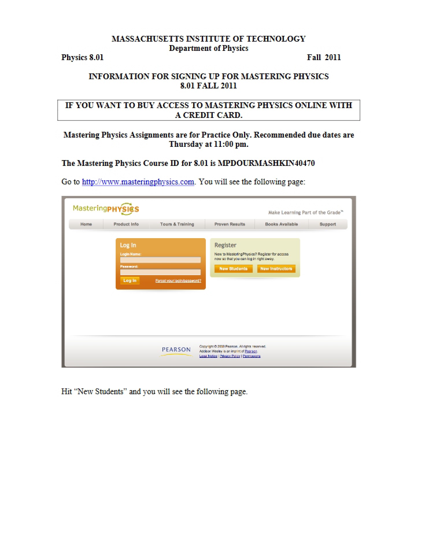 Mastering Physics Signup Information