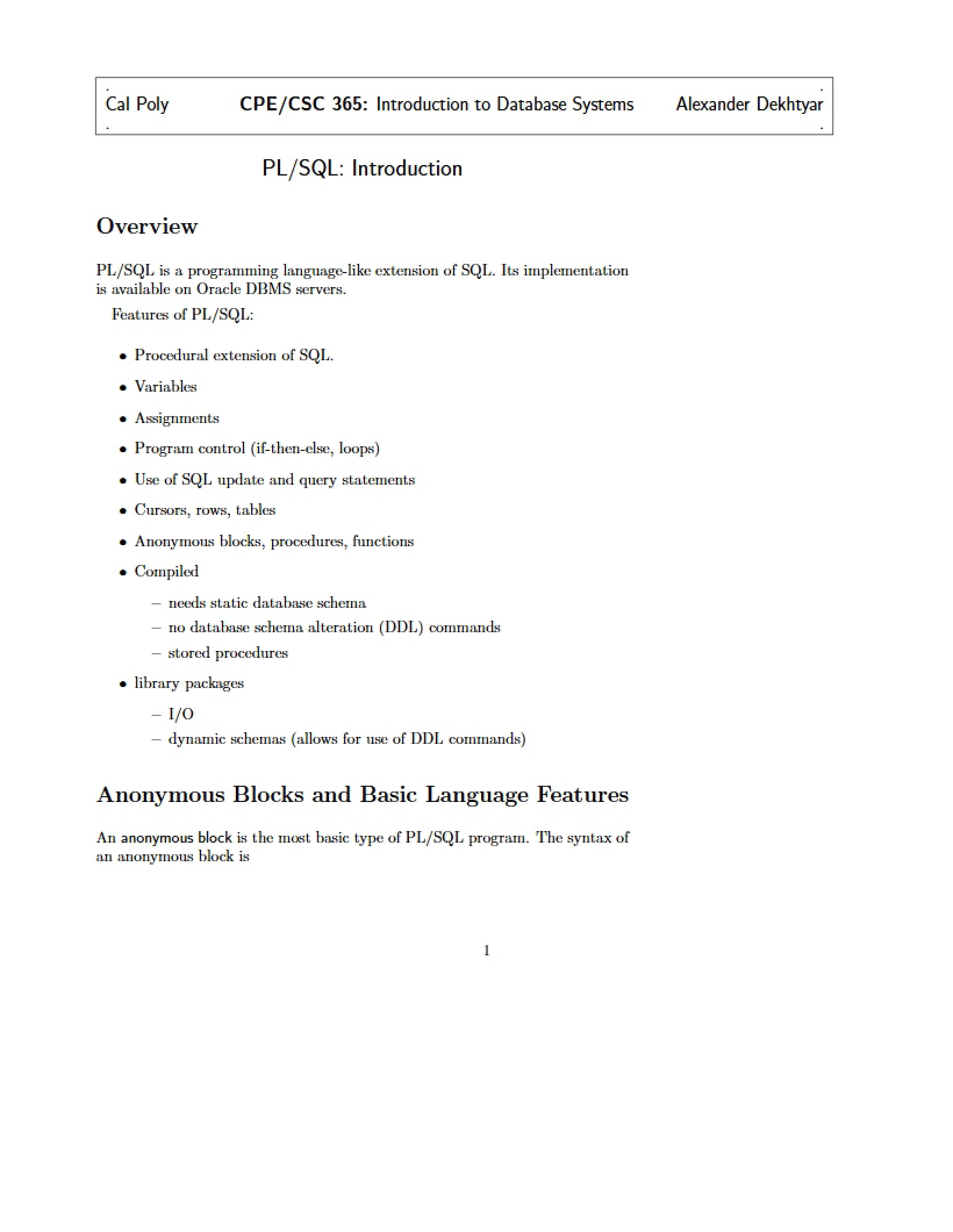 Intro to PL-SQL