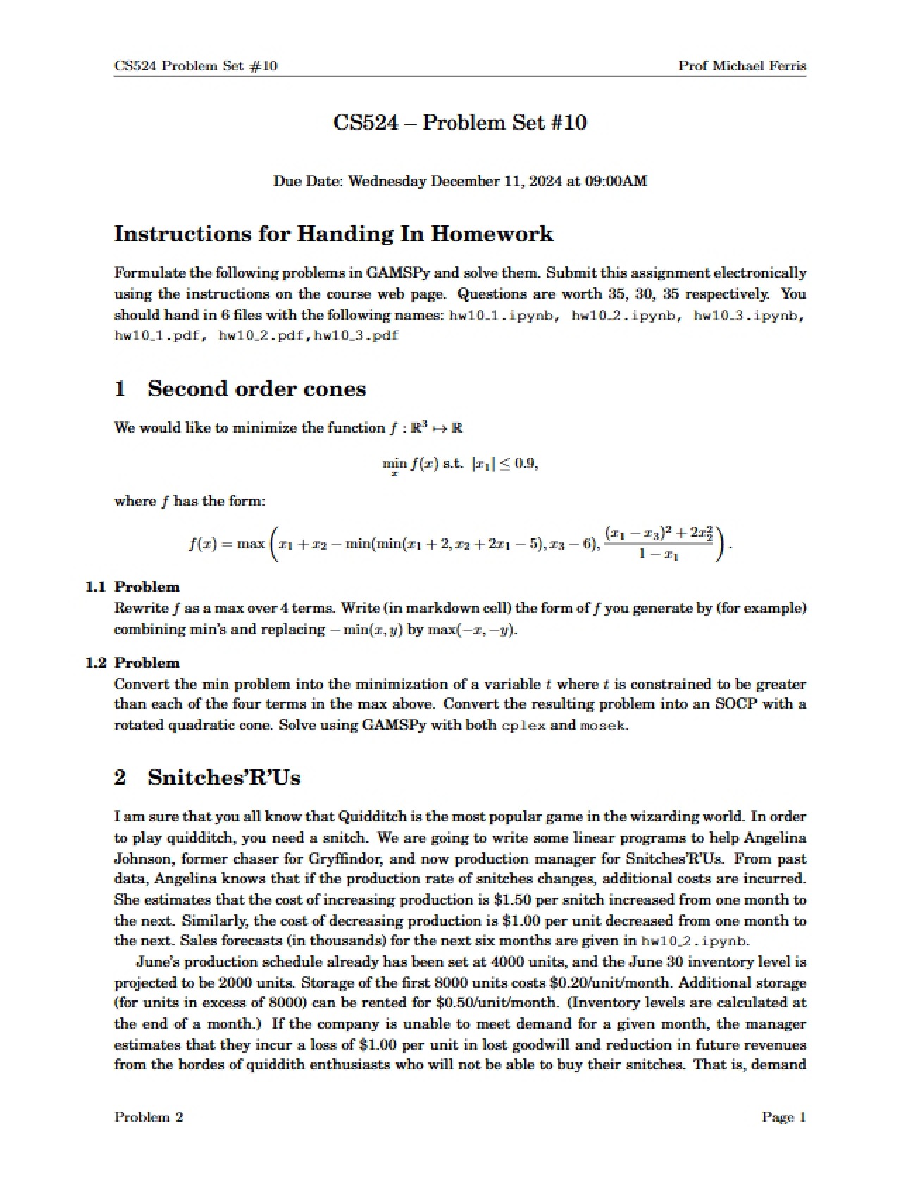 Tenth Problem Set