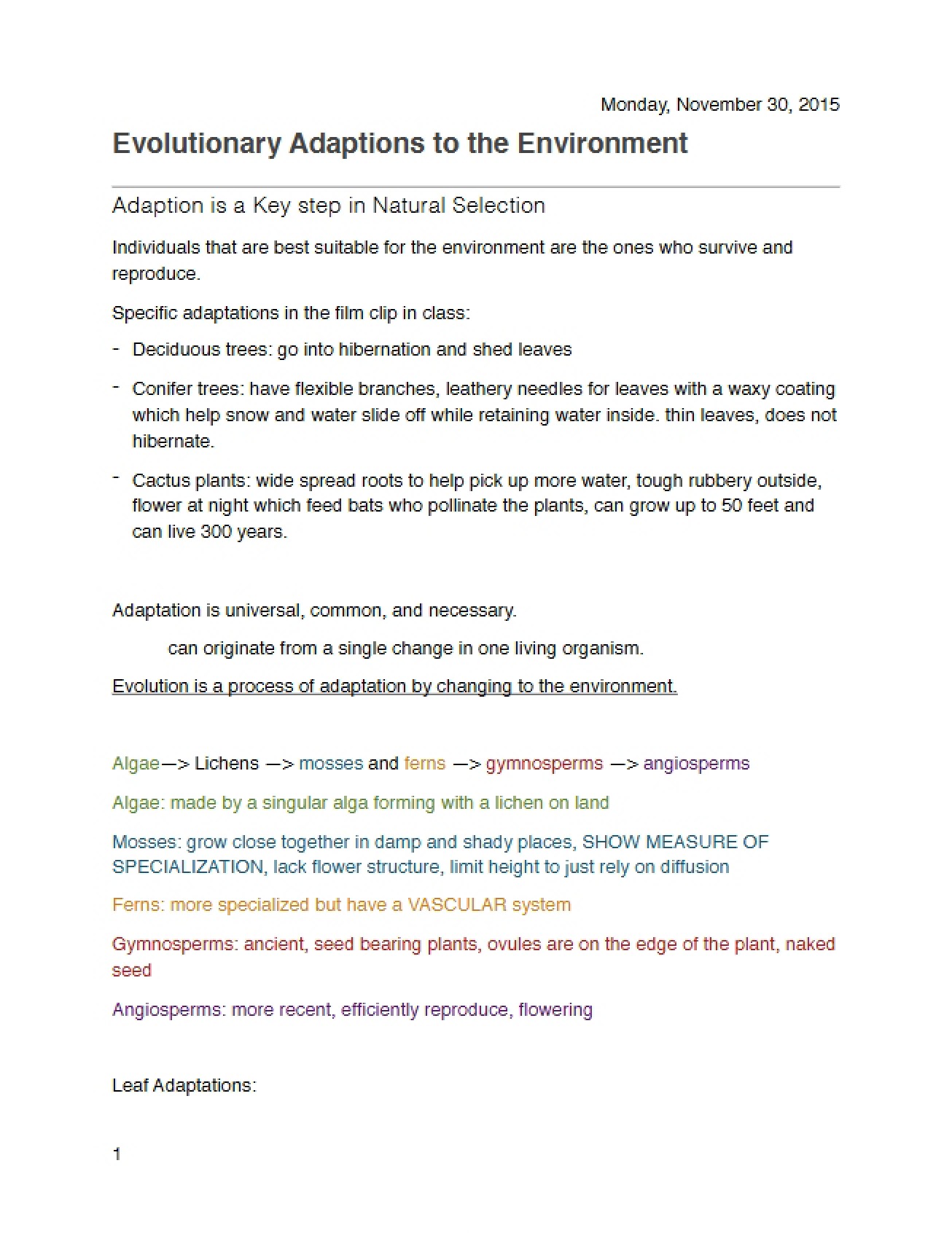 Environmental Adaptations in Evolution