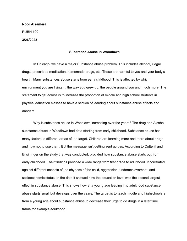Substance Abuse in Woodlawn - Causes and Effects