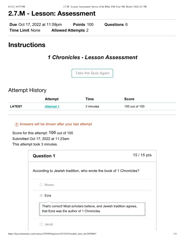 Lesson Assessment - 1 Chronicles