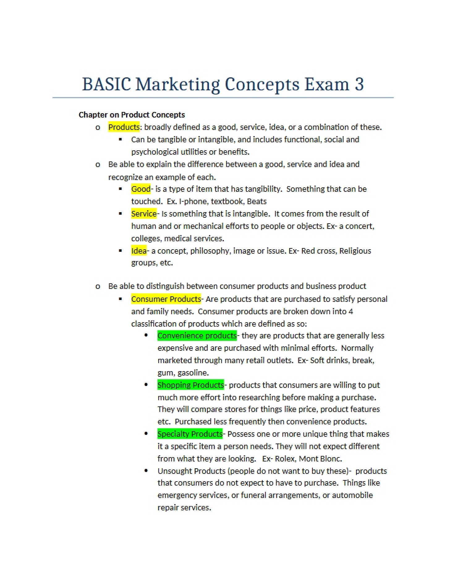 Basic Marketing Concepts Third Exam