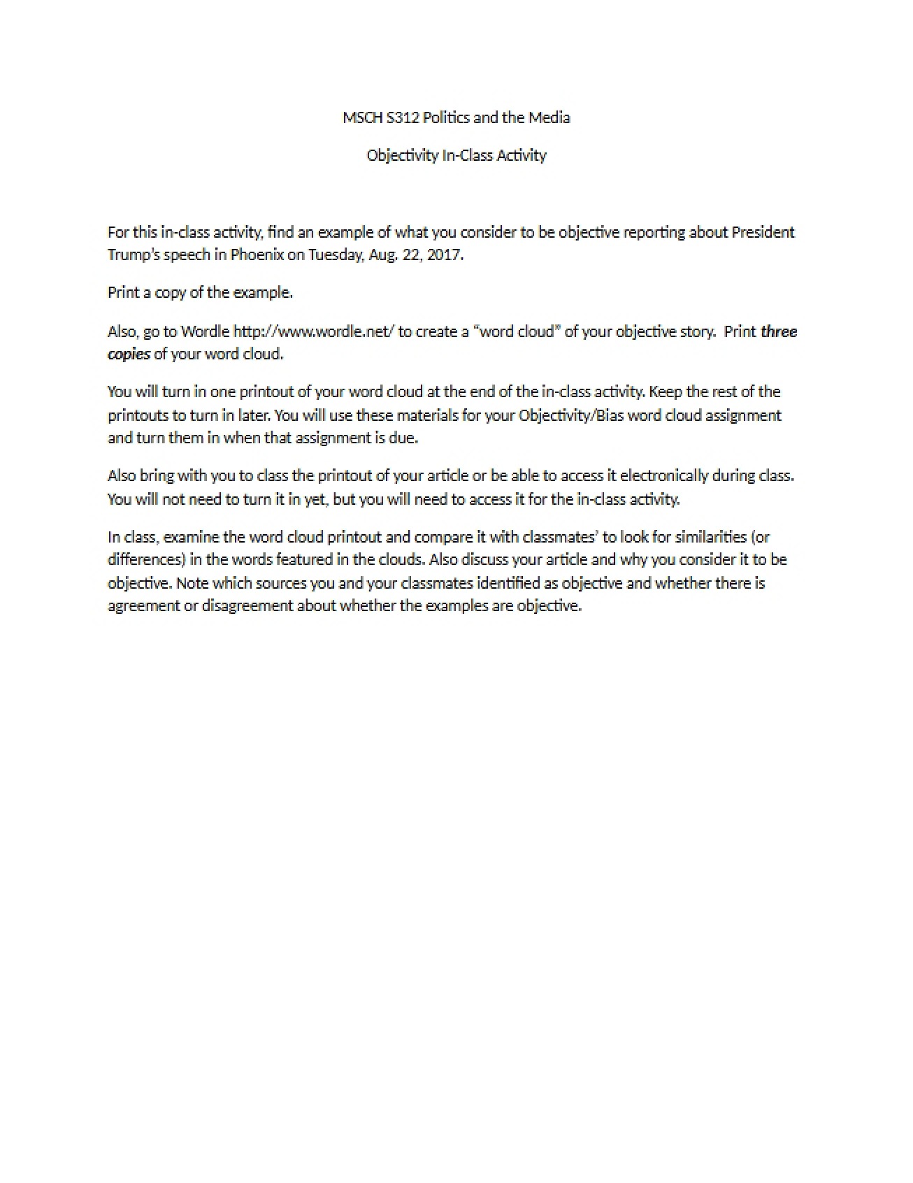 In-Class Activity on Objectivity