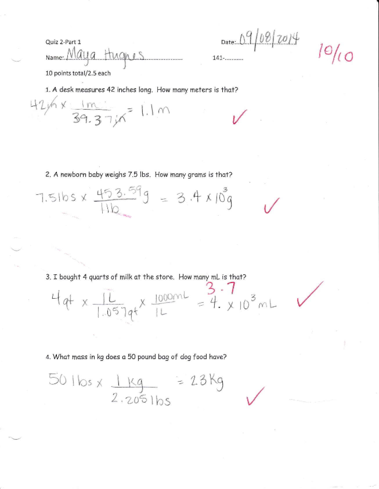 Second Quiz in General Chemistry