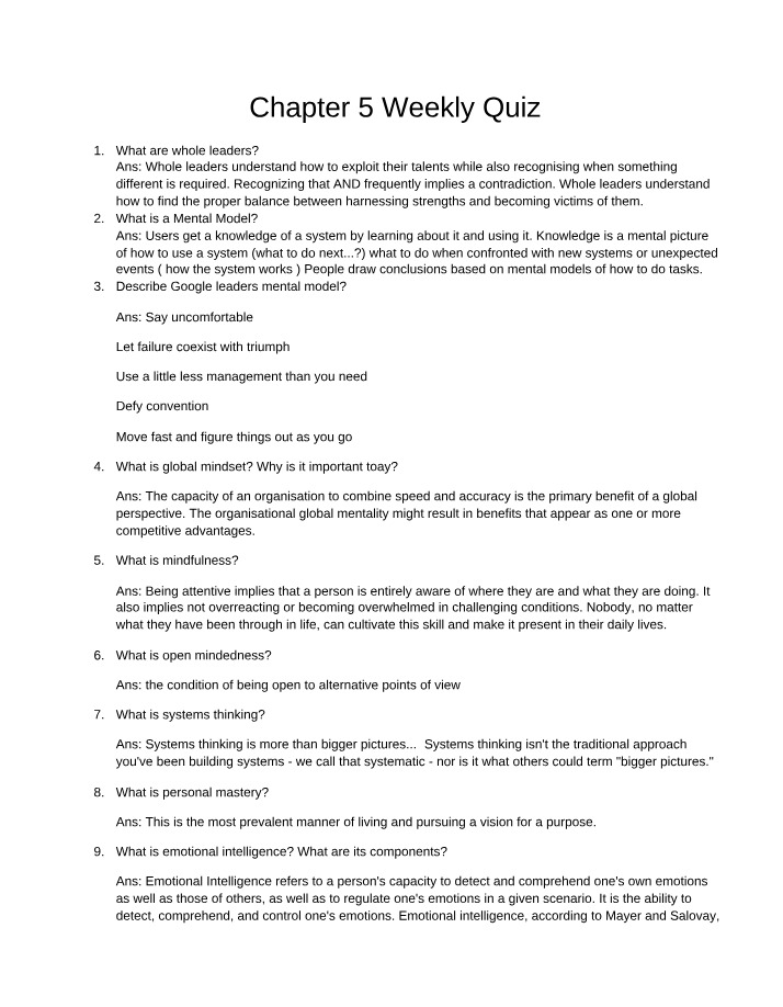 Weekly Quiz - Chapter 5