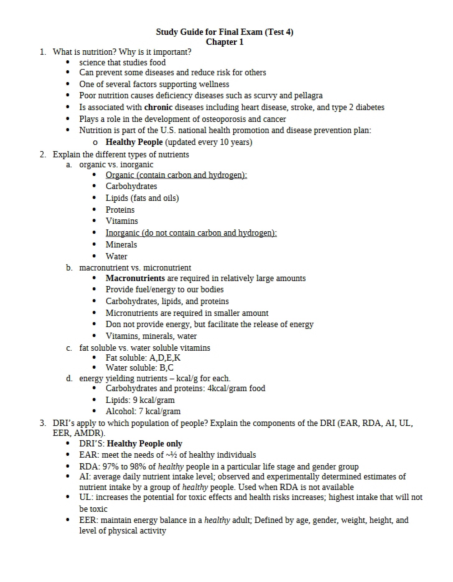 Study Pack for Term Final
