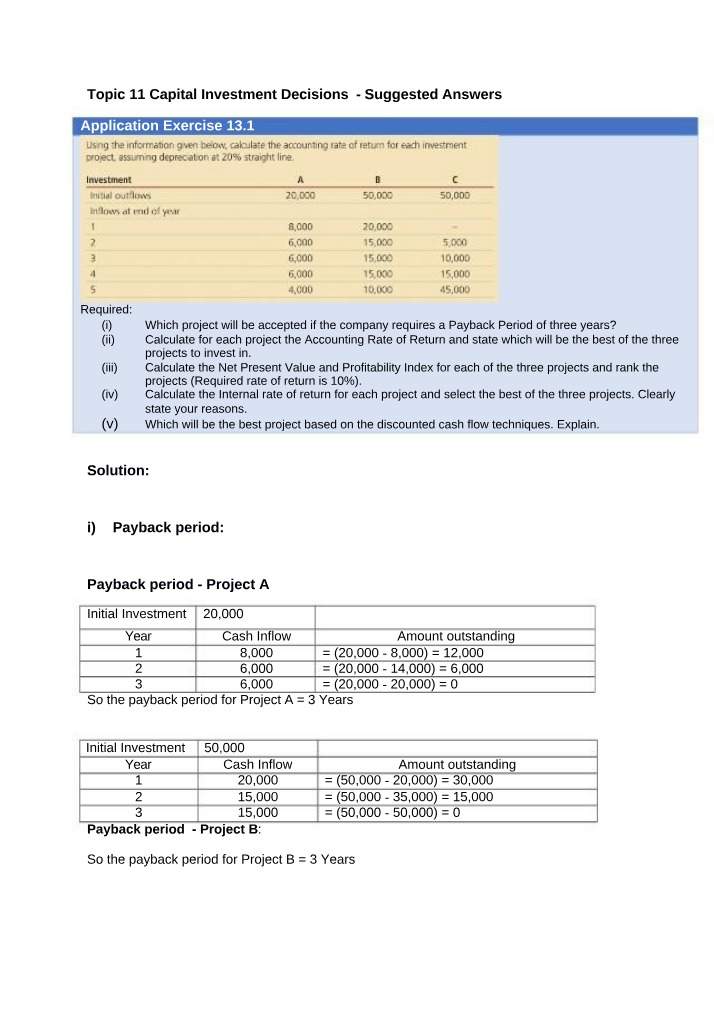 Capital Investment Decisions - Topic 11 Suggested Answers