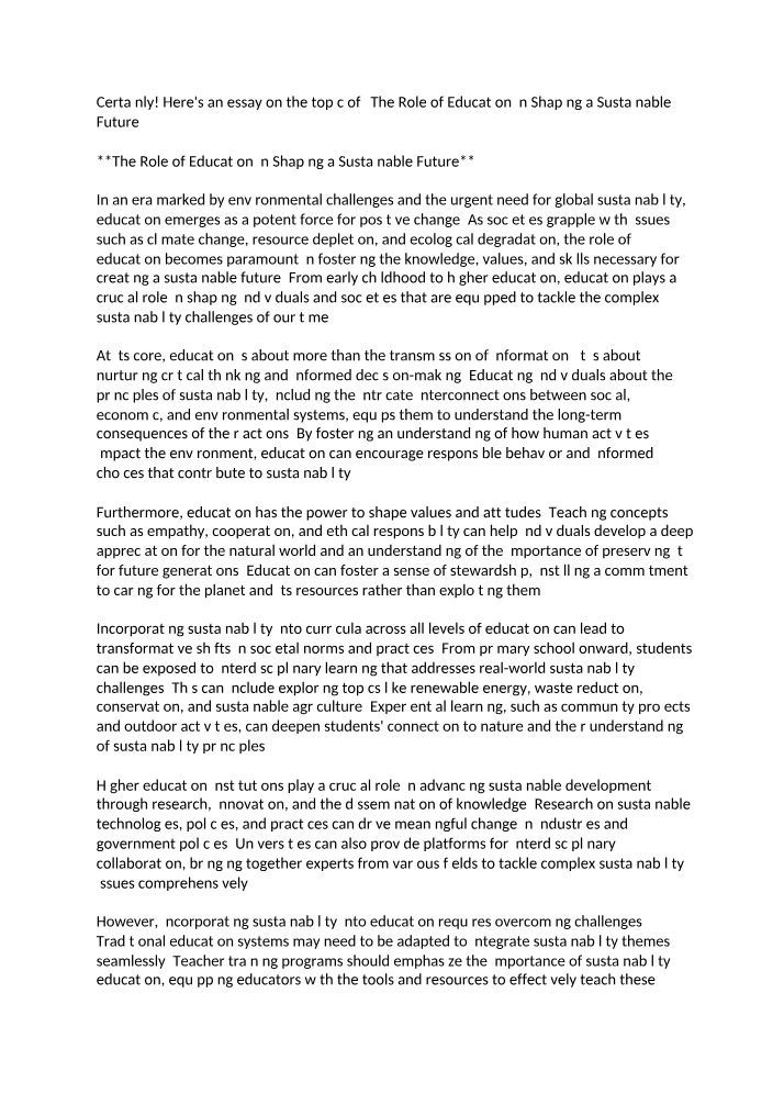 The Role of Education in a Sustainable Future