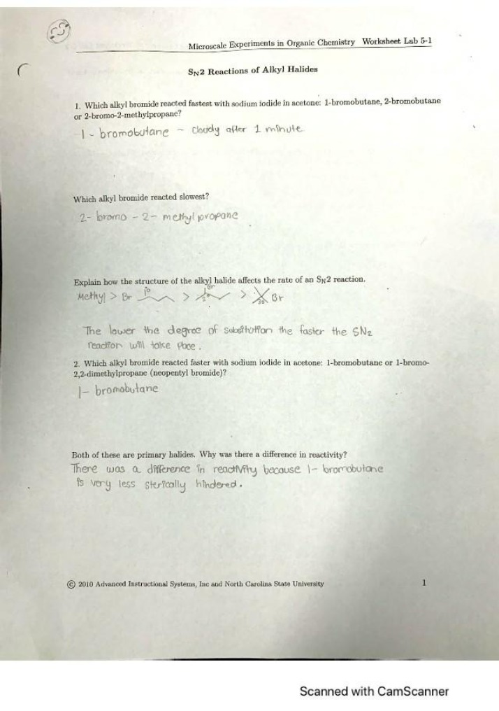 Lab 5 Worksheet - Microscale Experiments in Organic Chemistry
