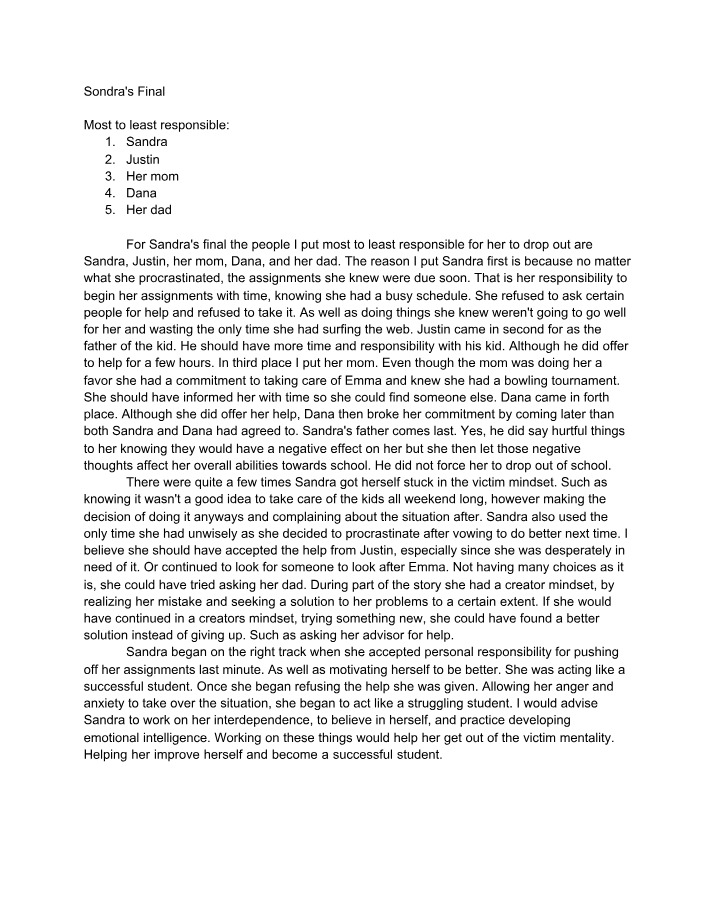 Sondra's Final Exam