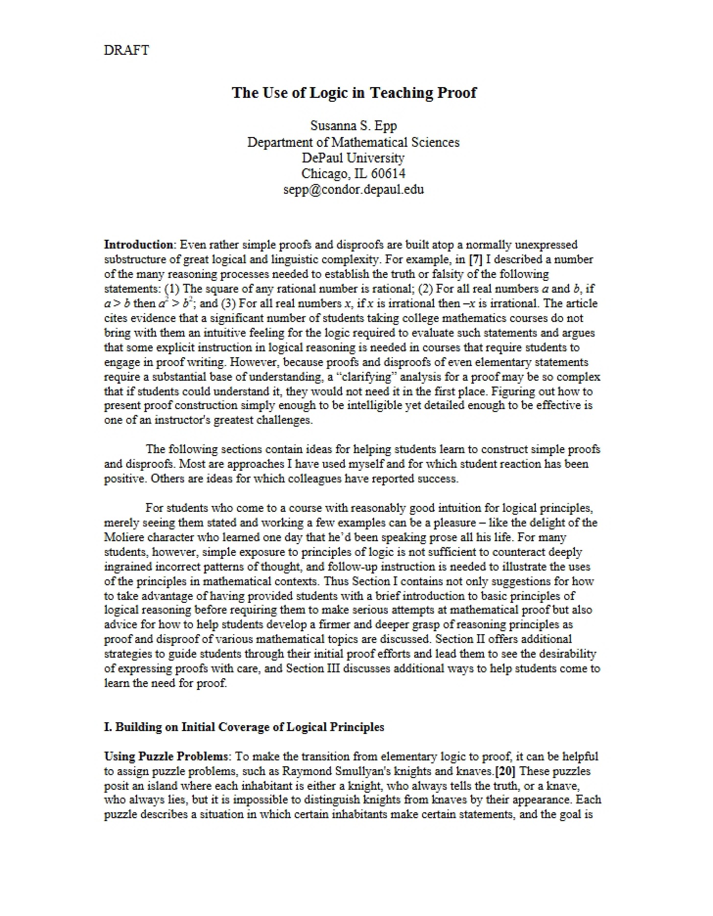 Logic in Proof Teaching