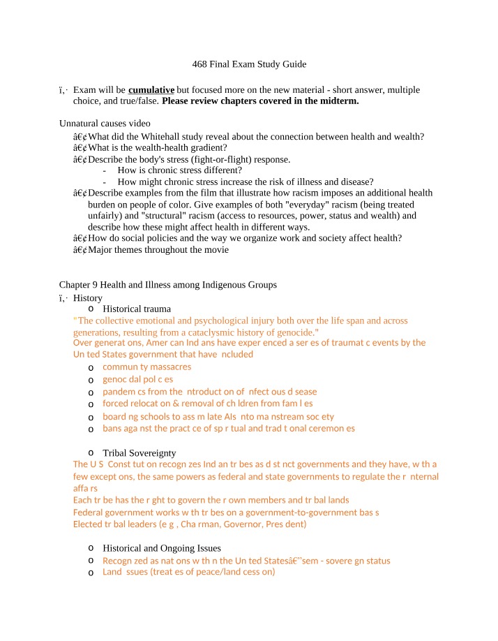 HEA 468 Final Exam Study Guide