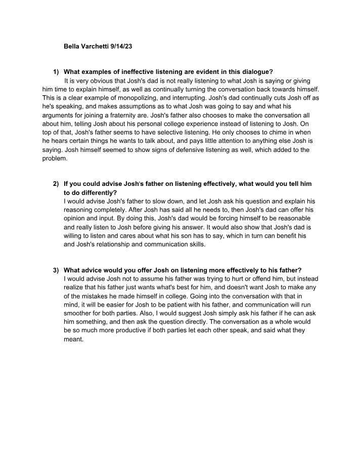 Analysis of Effective Listening in Communication Dialogue