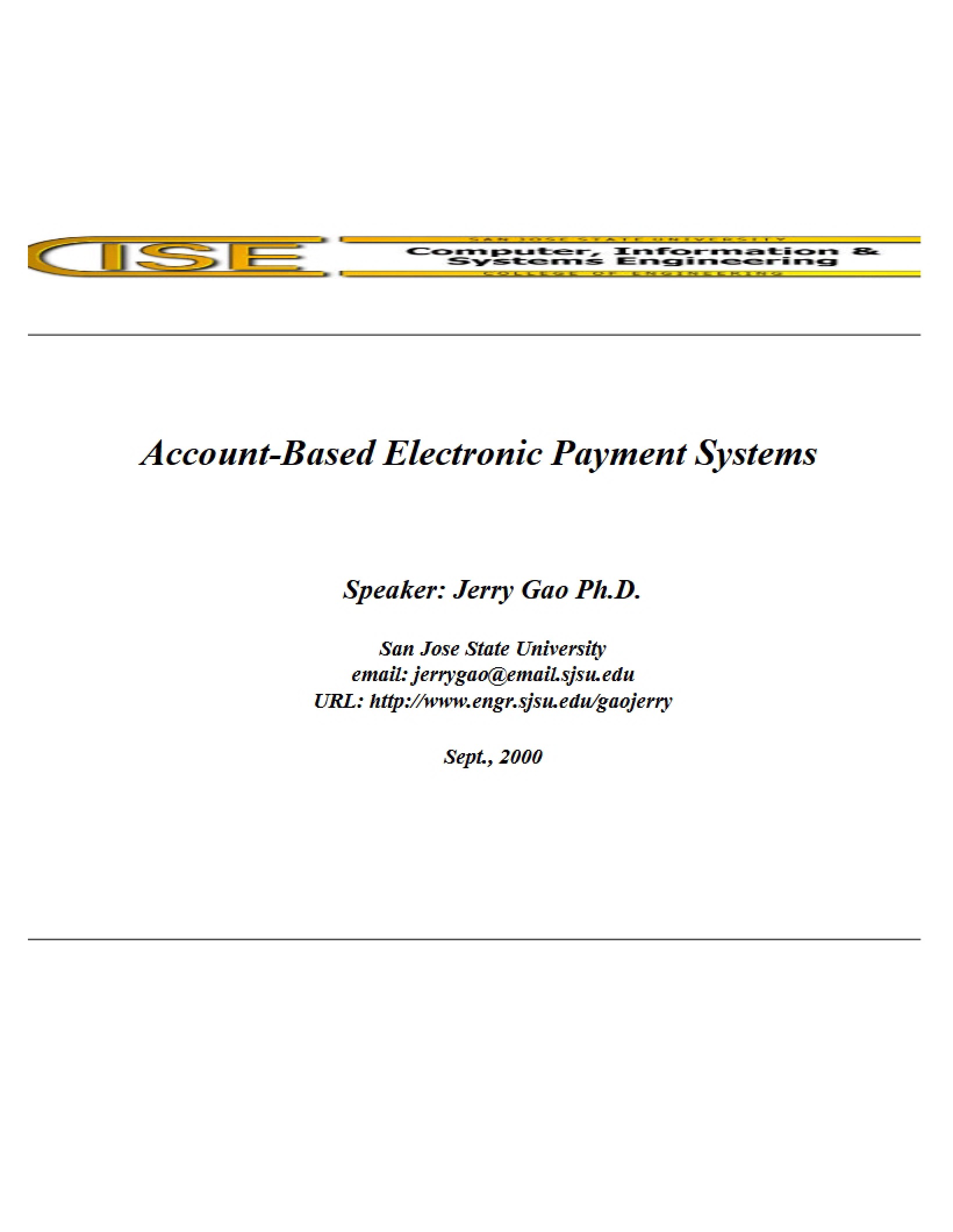 Electronic Payment Systems Account-Based