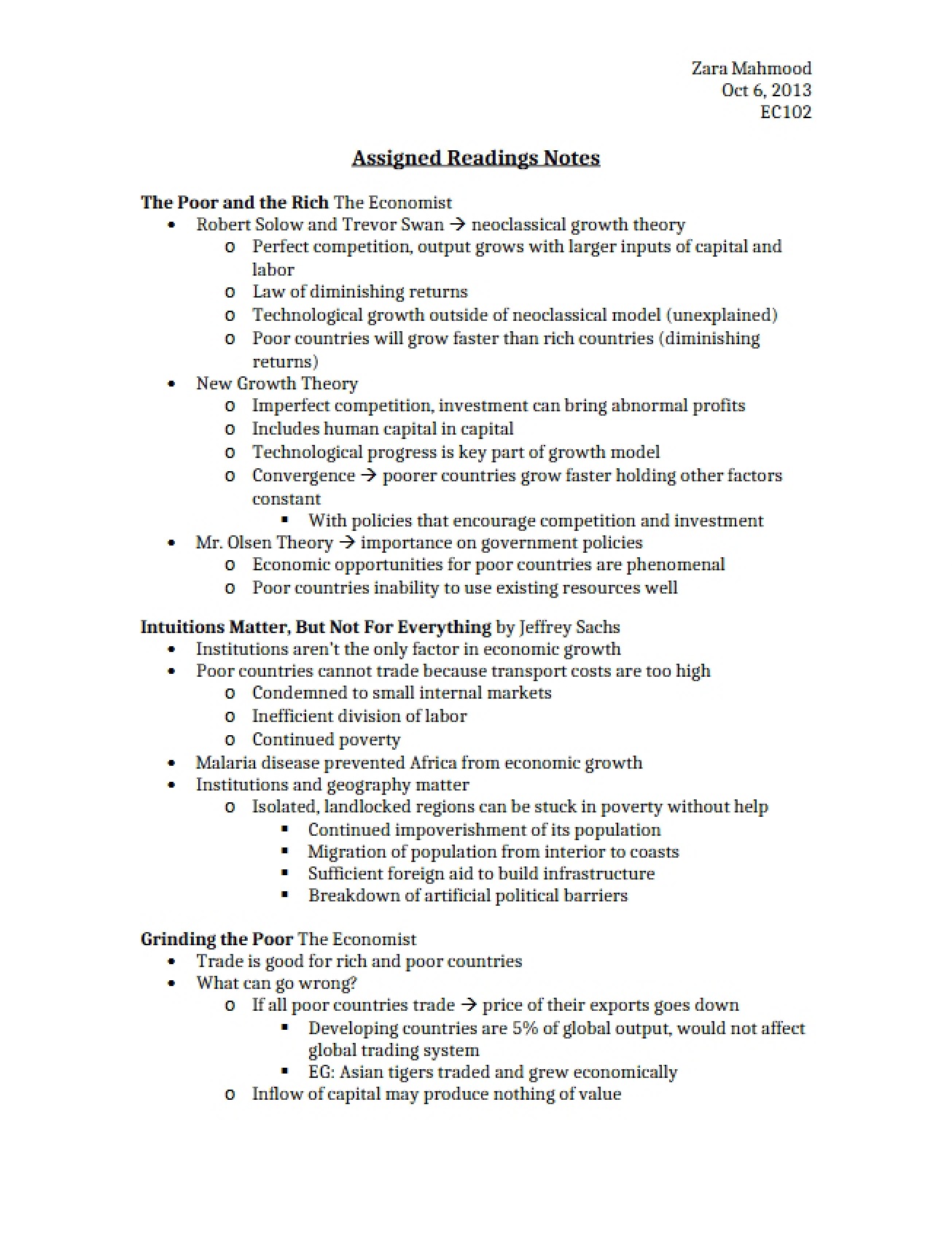 Notes from Assigned Readings in Macroeconomic Analysis
