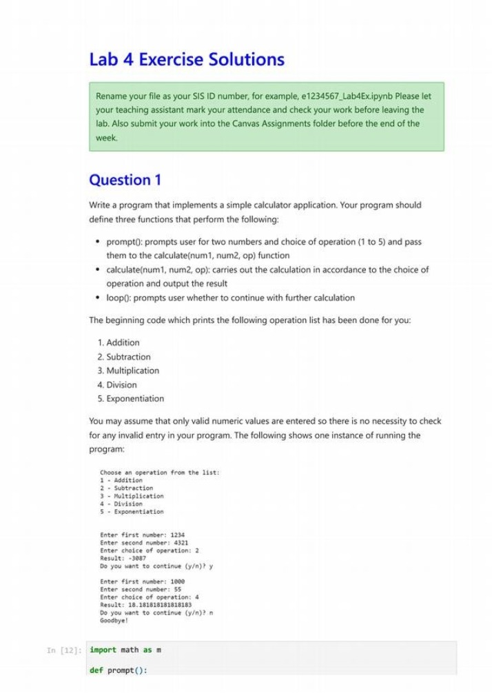 Solutions for Lab 4 Exercise