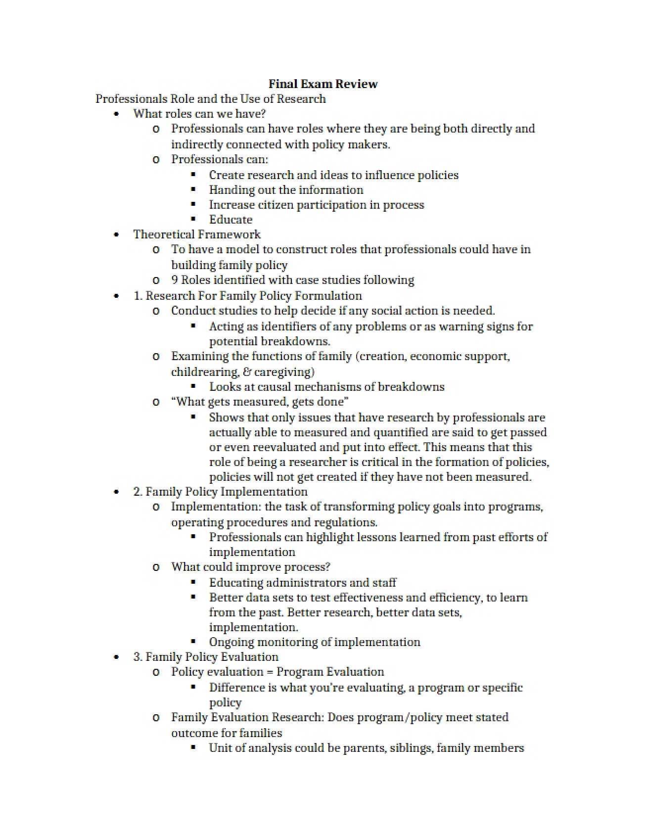 Review for the Final Examination