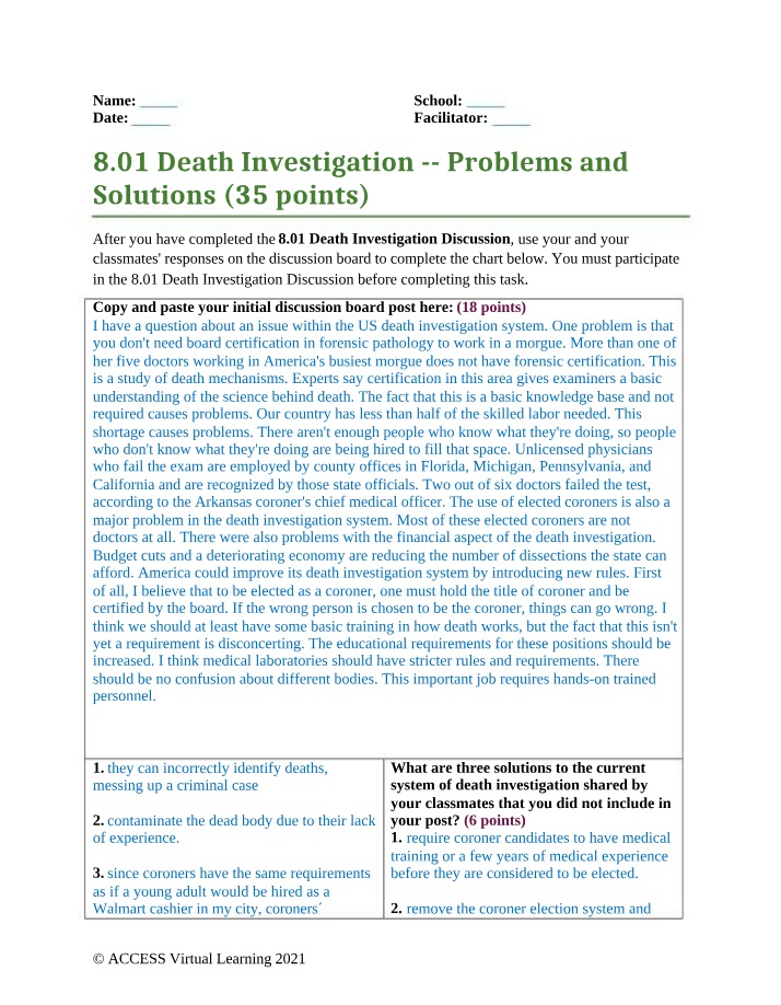 Death Investigation - Problems and Solutions (8.01)