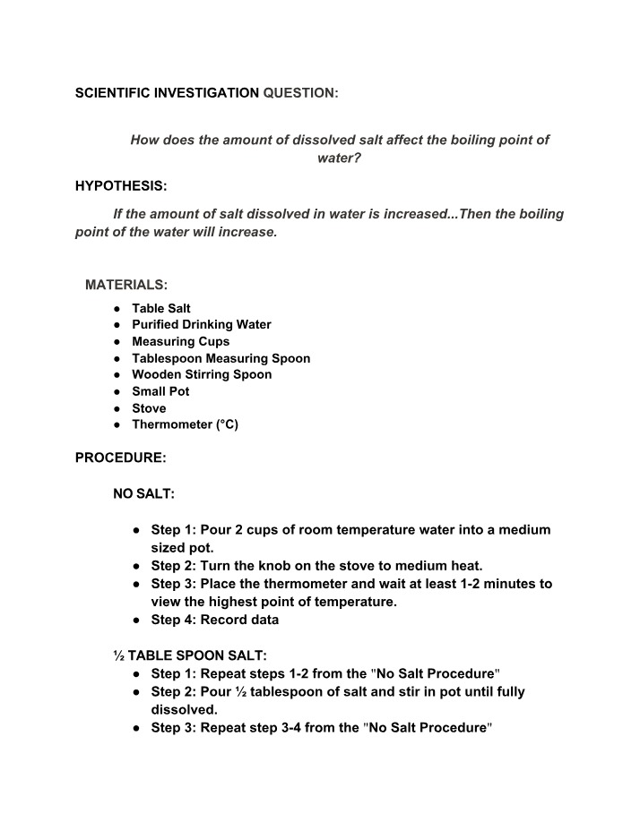 Lab Report - Salt Amount and Water Boiling Point