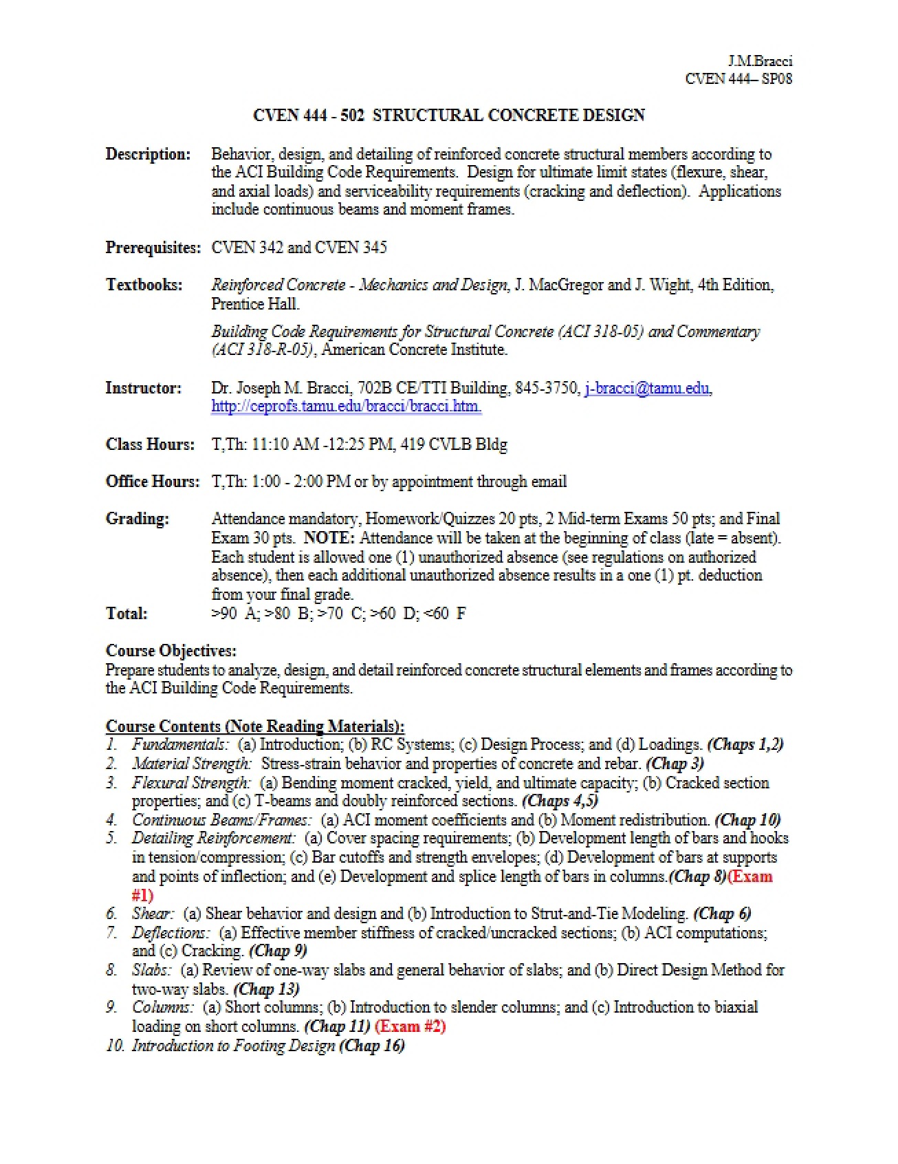 Syllabus for Structural Concrete Design