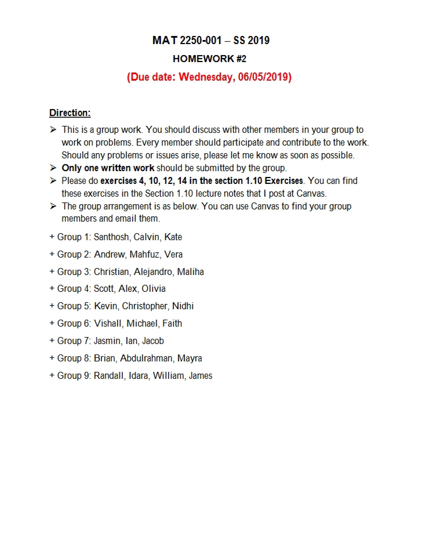 MAT 2250 Second Homework Assignment