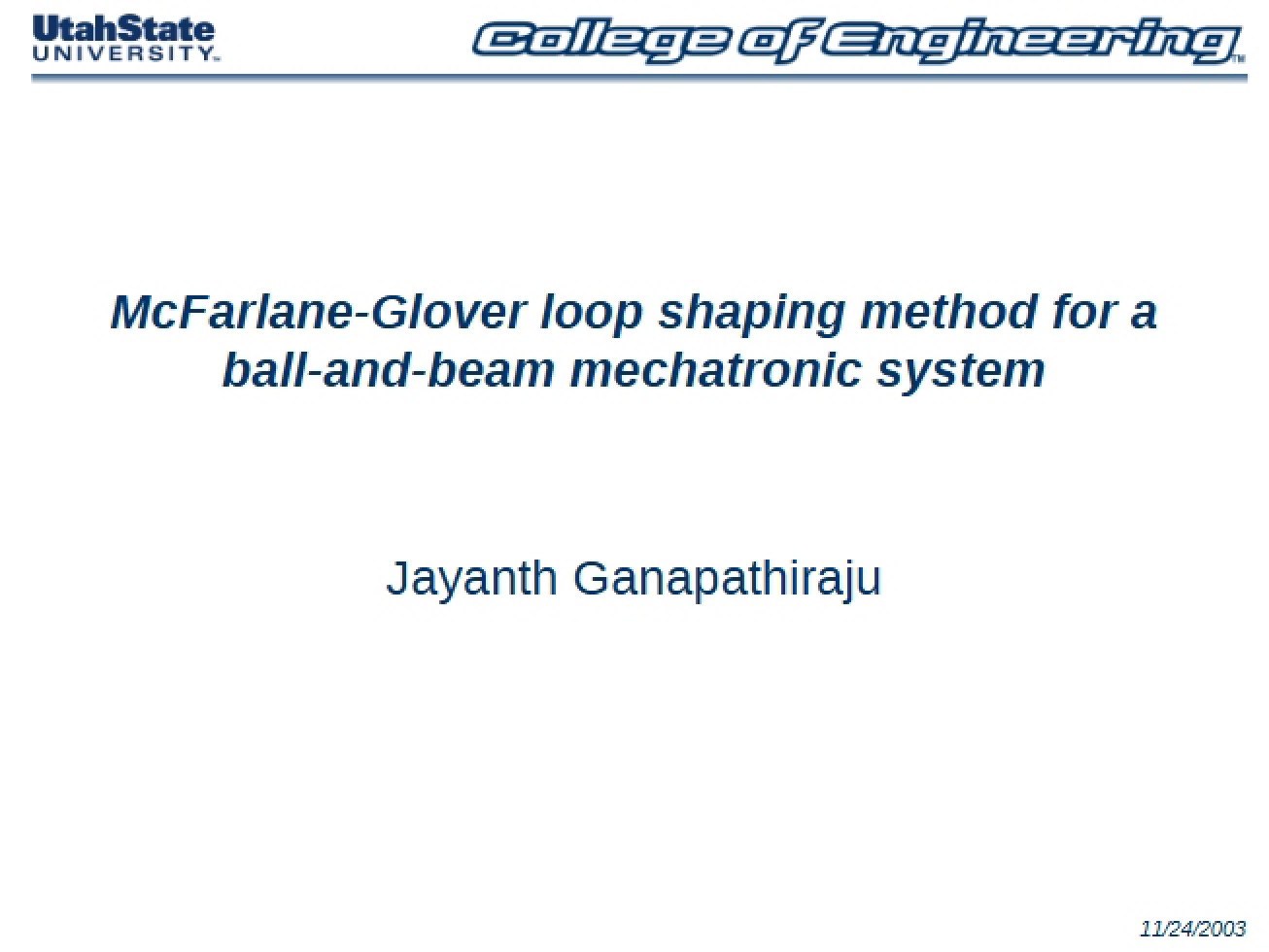 Ball-and-Beam Mechatronics McFarlane-Glover Loop Shaping