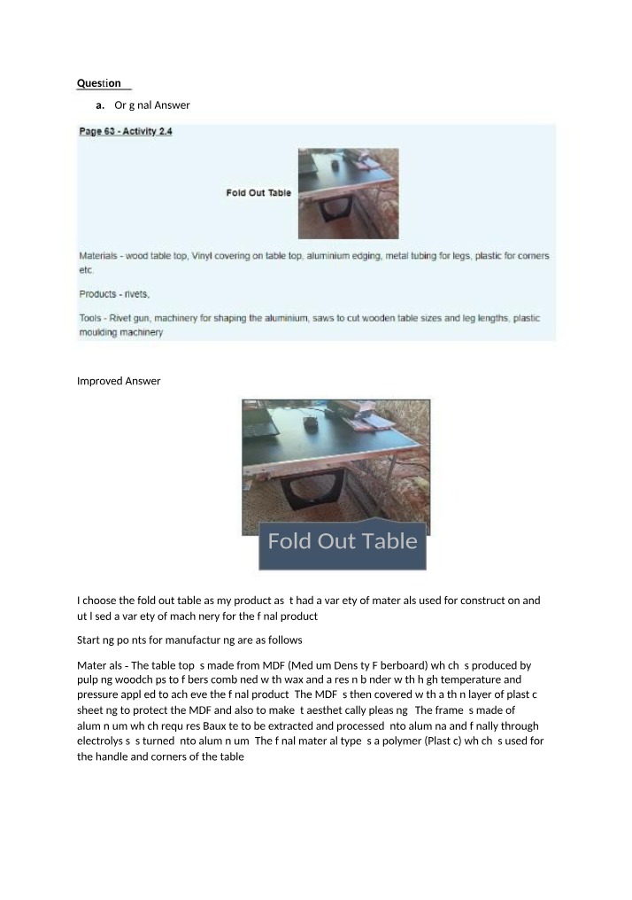 Manufacturing Materials, Machinery, and Costs - Fold Out Table