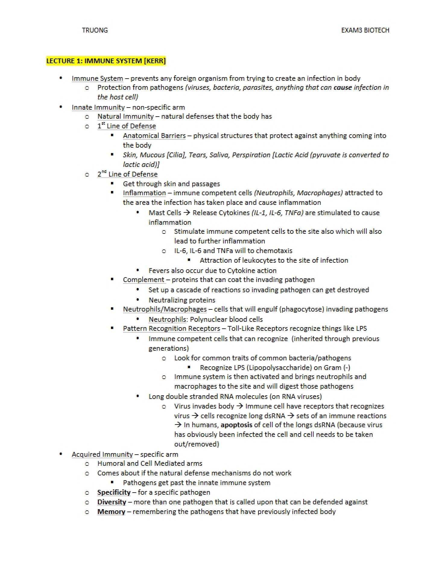 Immune System Lecture One