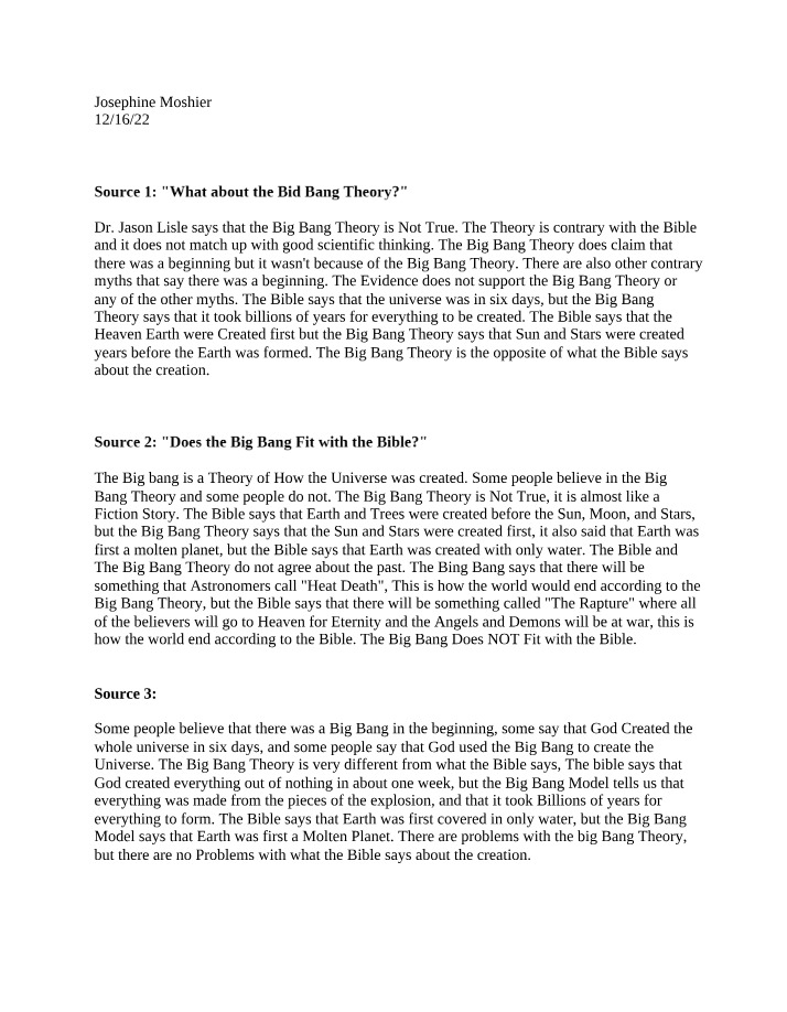 Summary of Big Bang and the Bible