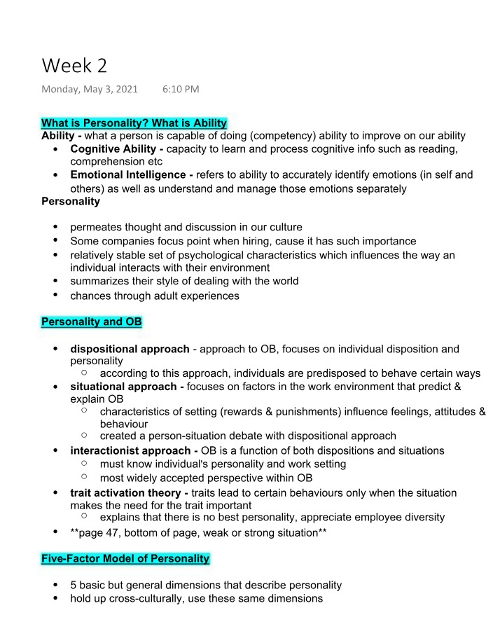 Personality and Abilities in Organizational Behaviour