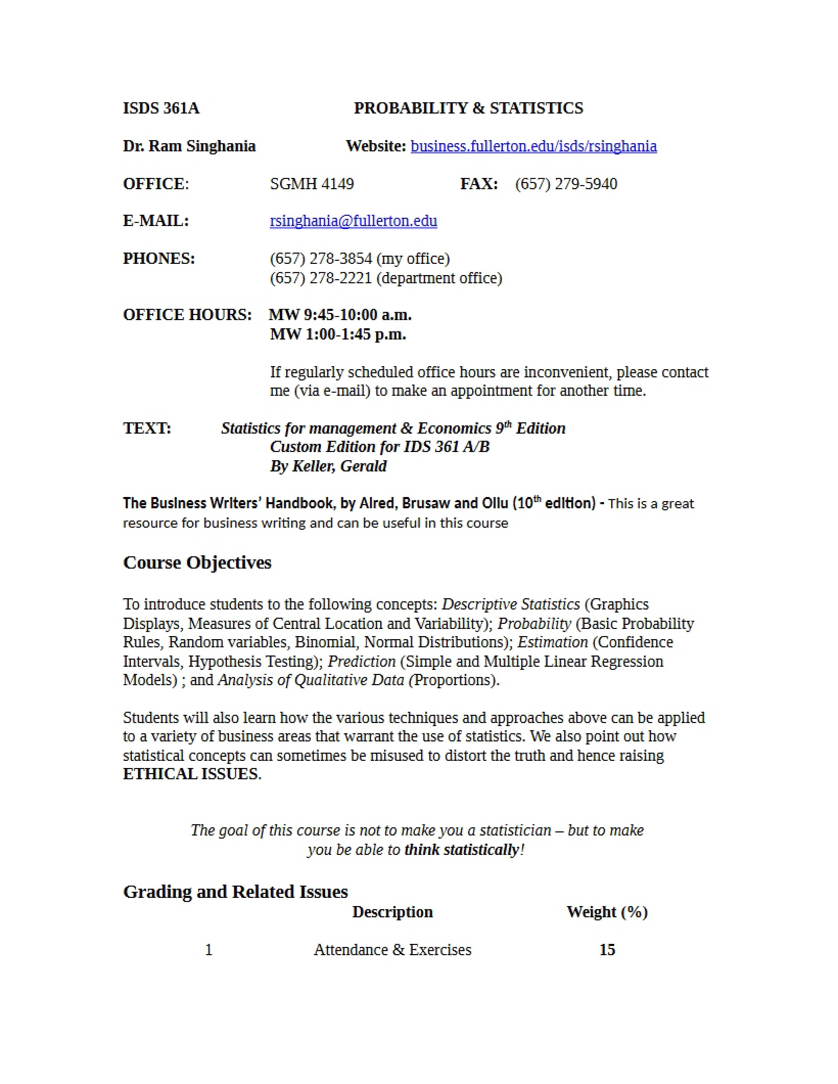 Statistics and Probability (ISDS 3611)