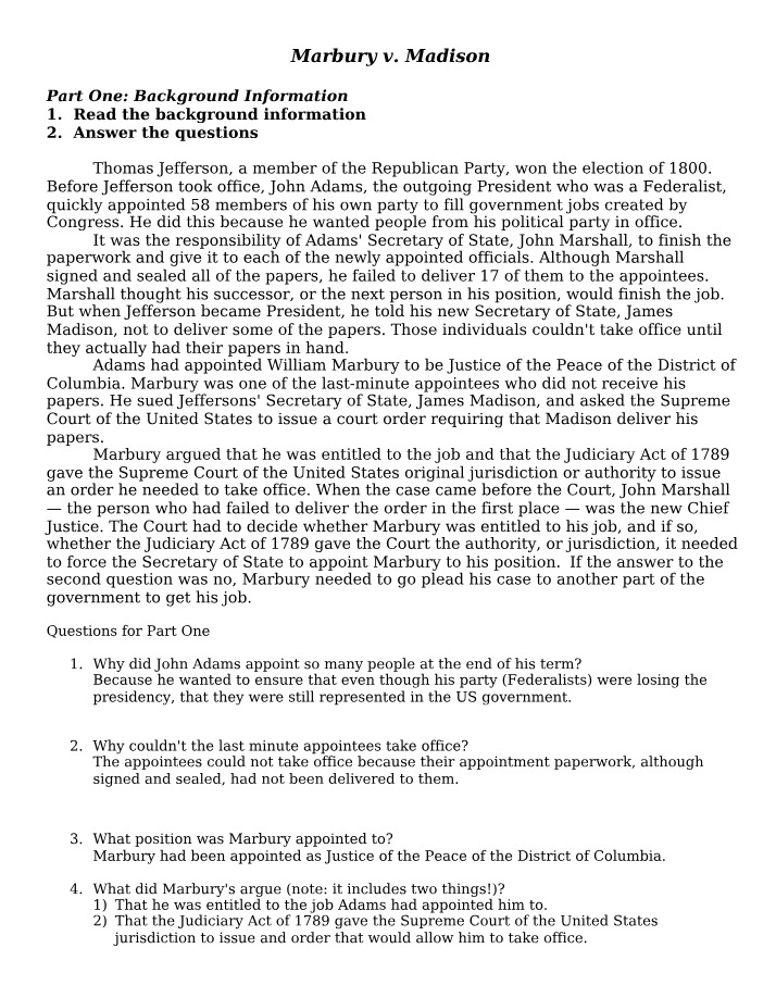 Marbury v. Madison Case Study