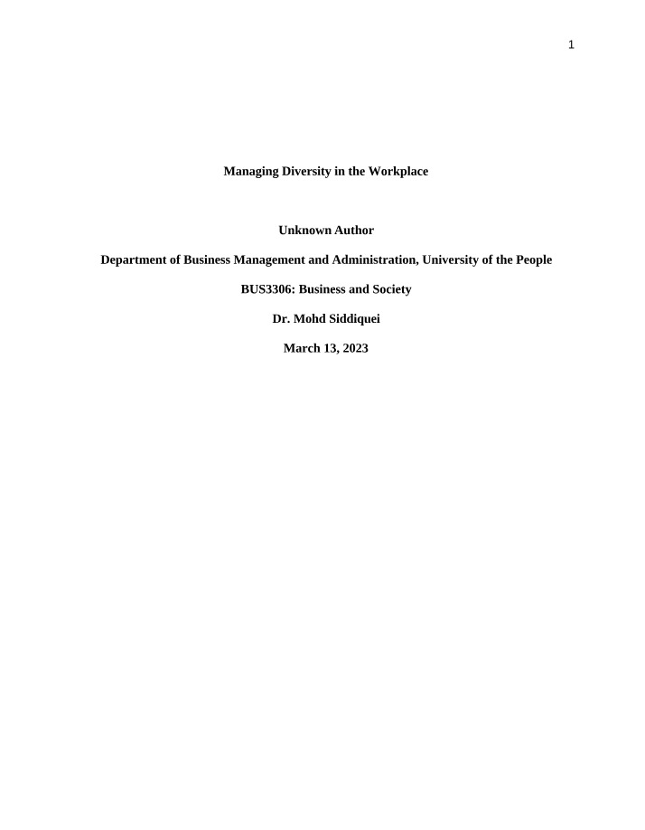 Workplace Diversity Management