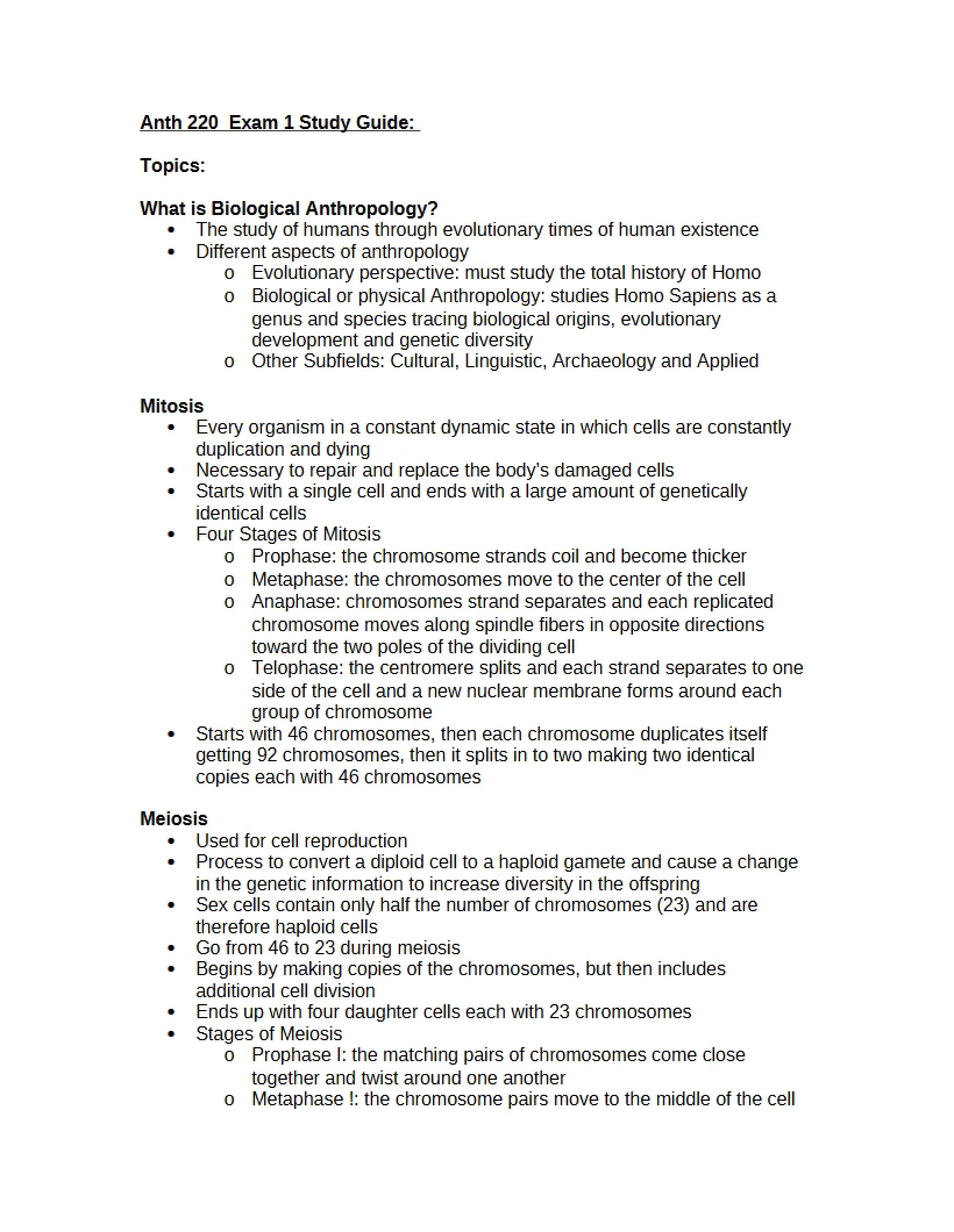 Study Guide for Exam One
