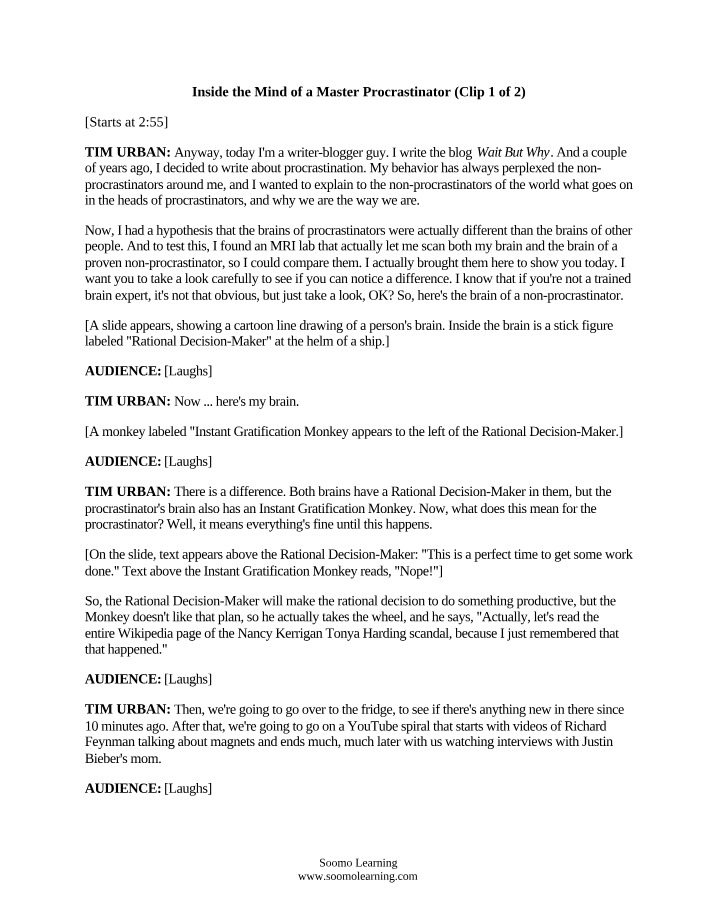 Transcript - Inside the Mind of a Master Procrastinator (Clip 1 of 2)