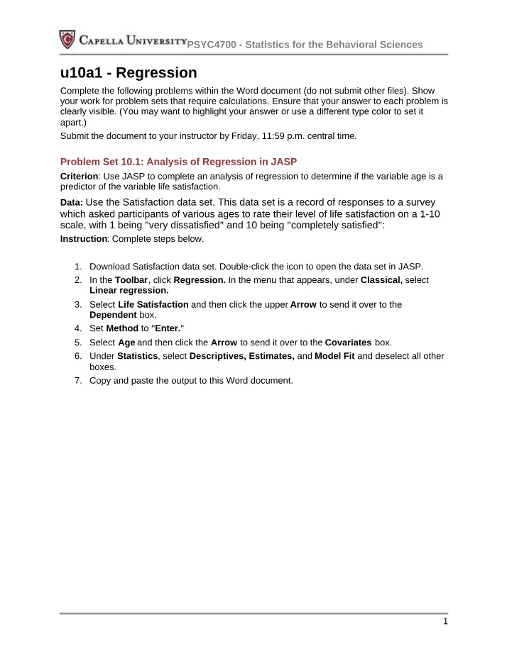 JASP Regression Analysis of Relationships