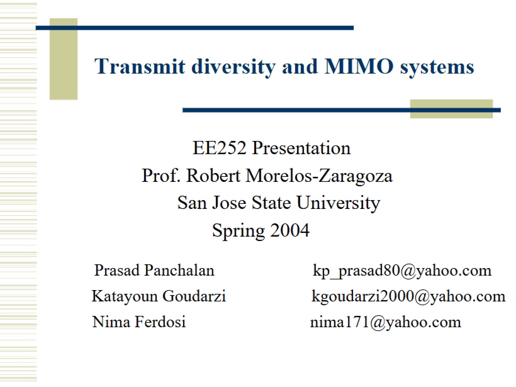 MIMO Systems and Transmit Diversity