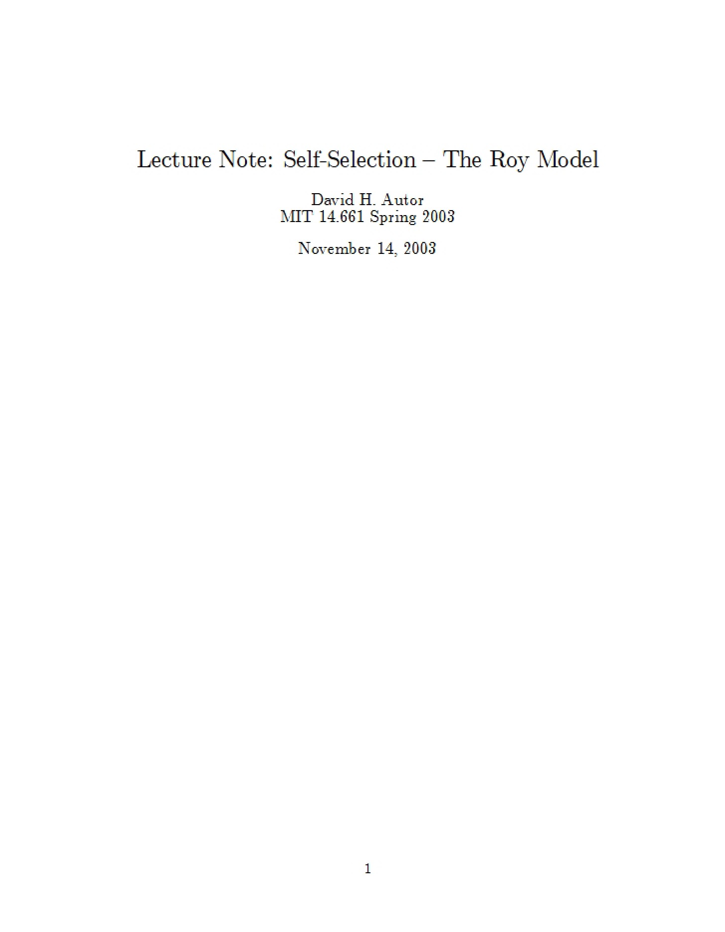 Roy Model (Self-Selection)