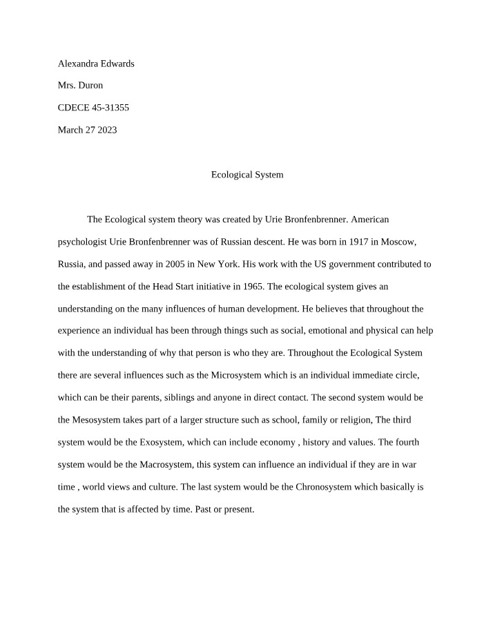 Human Development - The Ecological System Theory