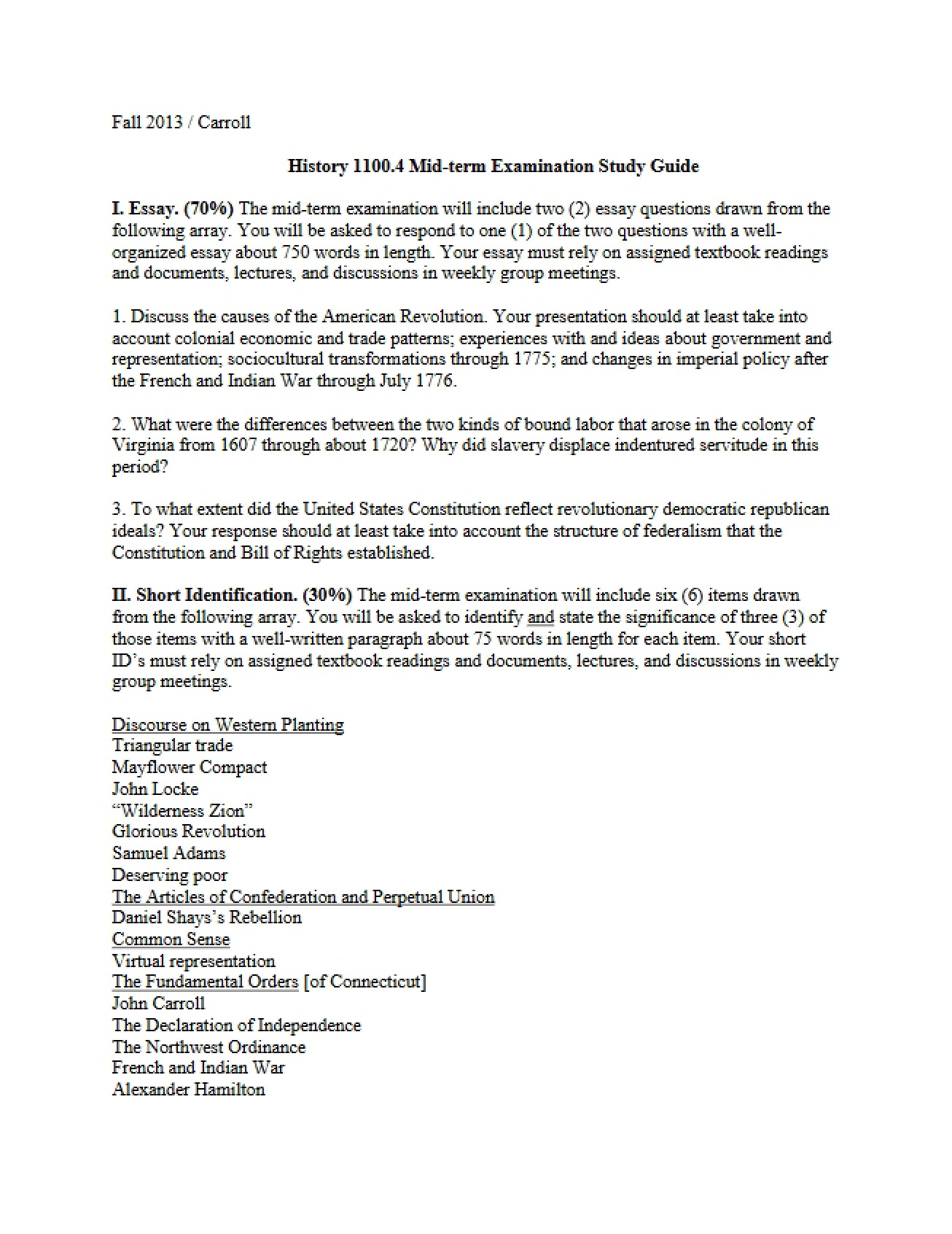 Midterm Exam Study Guide