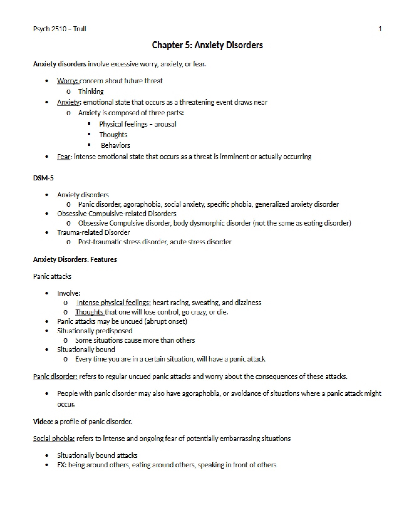 Disorders of Anxiety Chapter 5