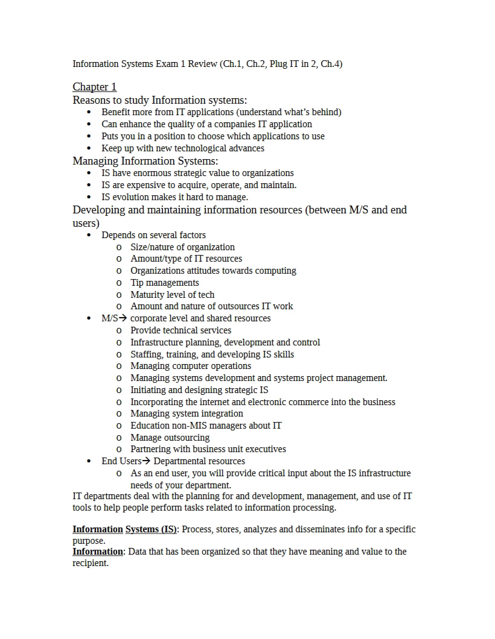 Review for First Information Systems Exam