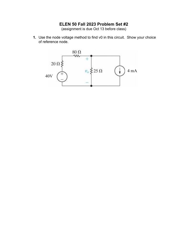 Problem Set 2 - Node Voltage Method and Source Transformations
