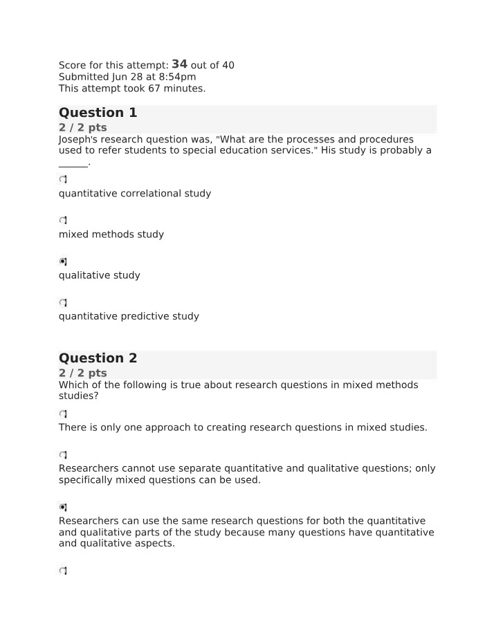 Answers to Research Methods Quiz