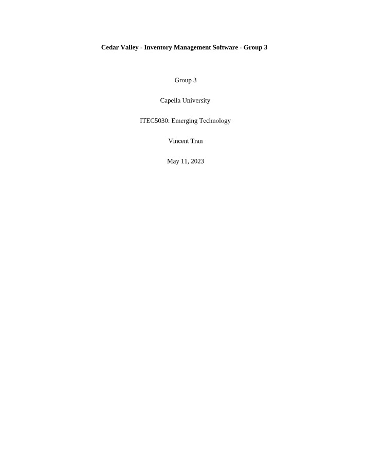 Inventory Management Software for Cedar Valley - Group 3