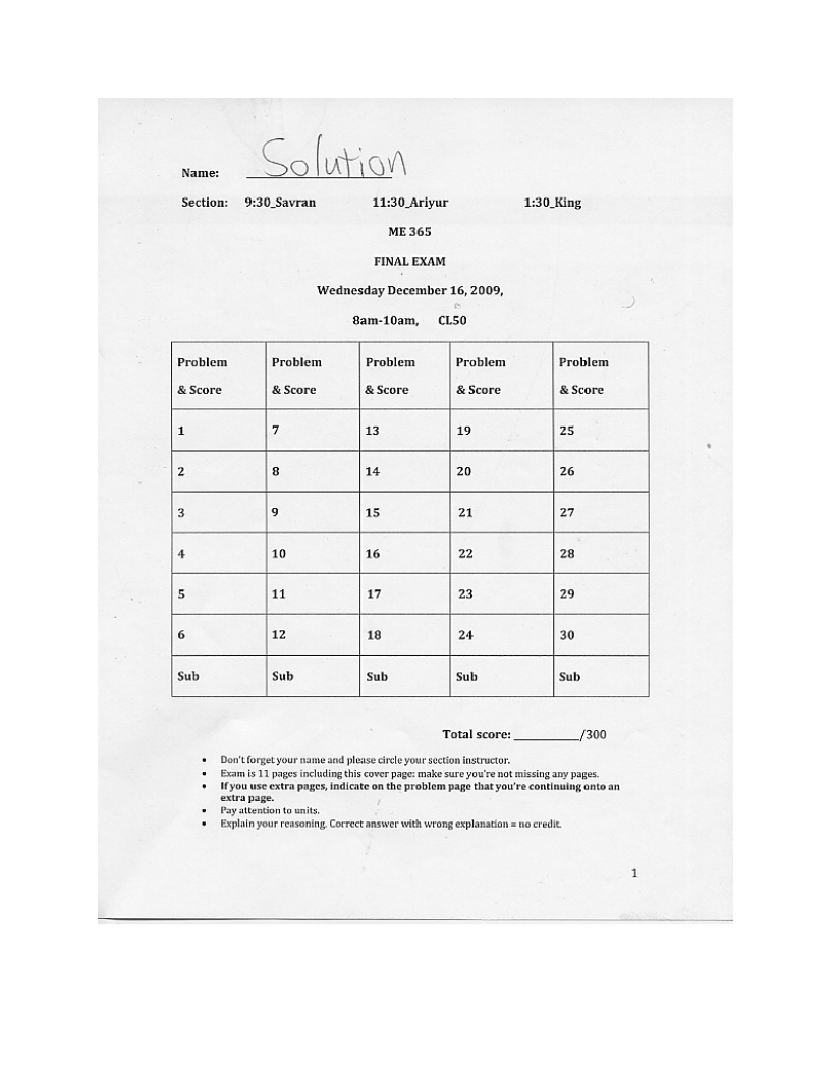 Fall 2009 Final
