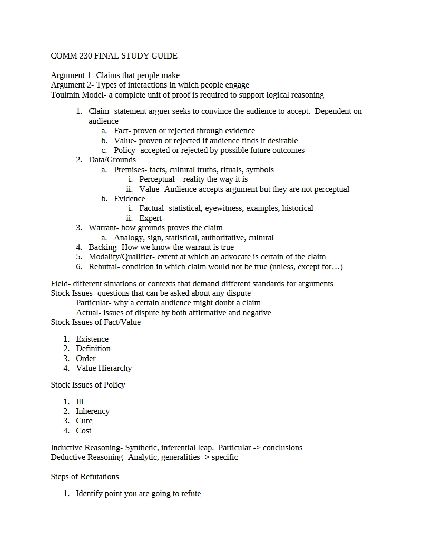 Guide for Final Exam Preparation